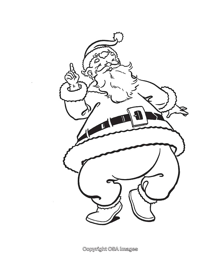 Cheerful Santa Claus Illustration in Black and White Line Art
