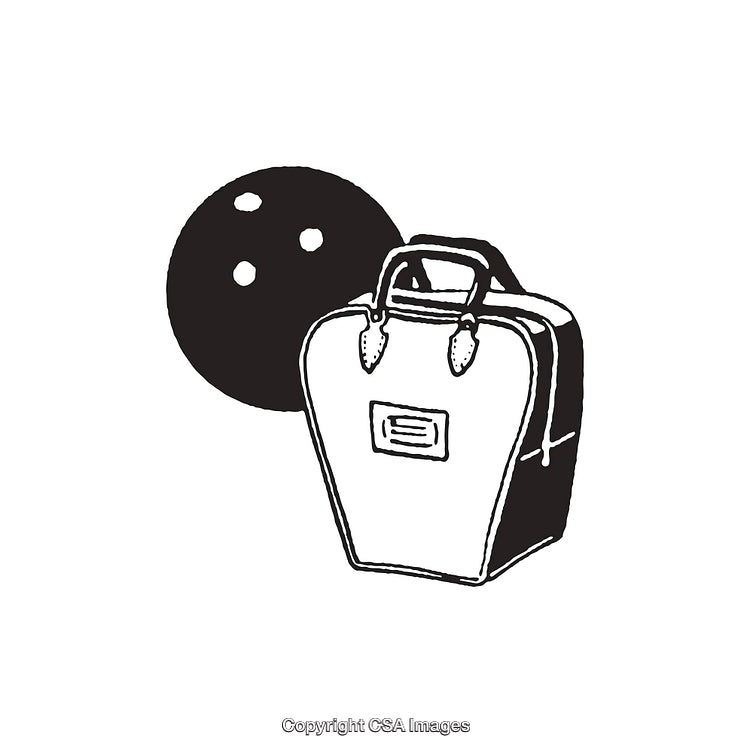 Black and White Illustration of Bowling Ball and Bag