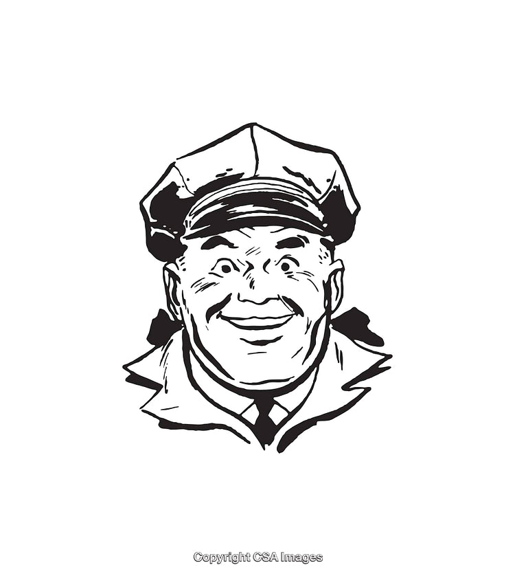 Retro Illustration of Smiling Police Officer Wearing Hat