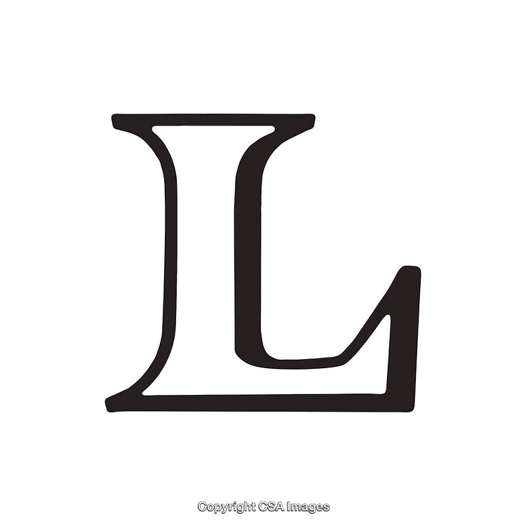 Black Letter L with Classic Font on White Background
