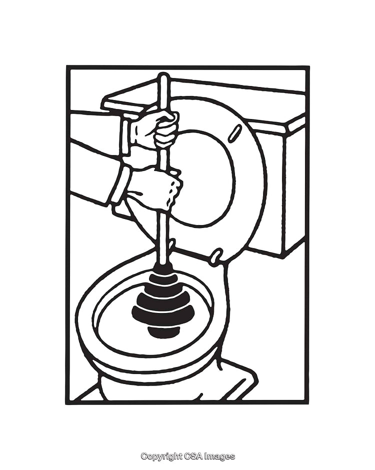 Black and White Line Art of a Plunger in a Toilet Bowl
