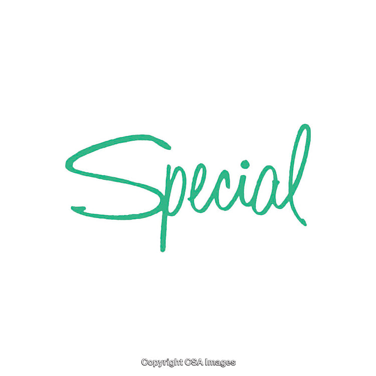 Handwritten Green Text Depicting the Word 'Special' on White Background