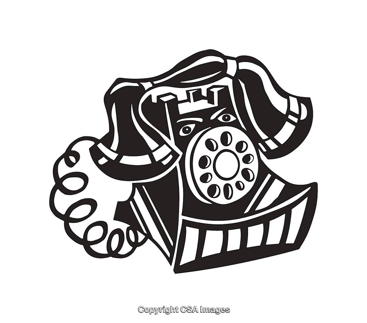 Retro Styled Black and White Illustration of Rotary Telephone