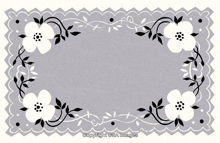 Decorative Floral Frame With Scalloped Edges in Elegant Monochrome Design