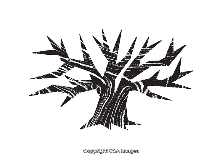 Black and White Abstract Tree Illustration with Textured Design