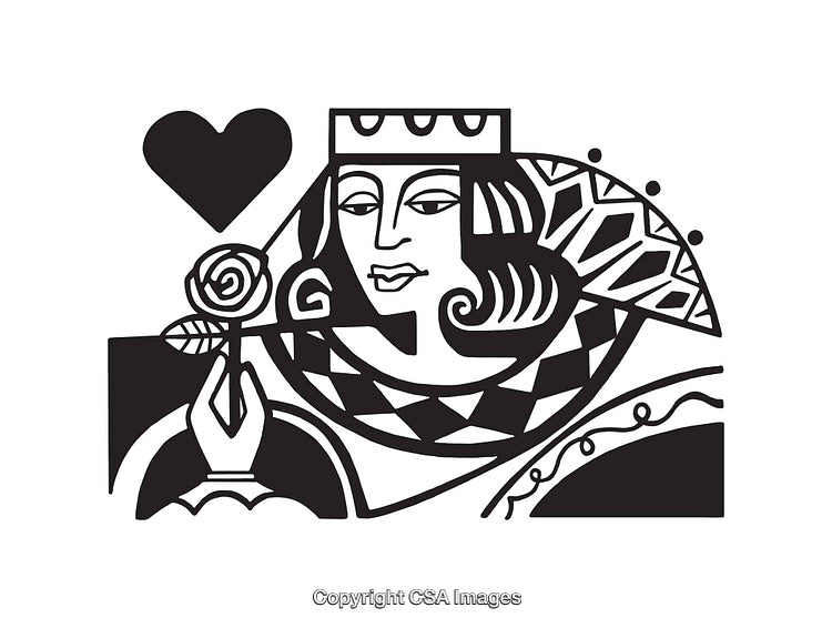 Elegant Black and White Illustration of a Playing Card Queen