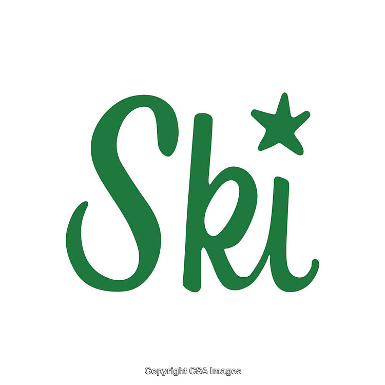 Green Ski Word Art Design with a Star Accent