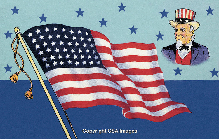 American Flag with Patriotic Icon and Stars Background