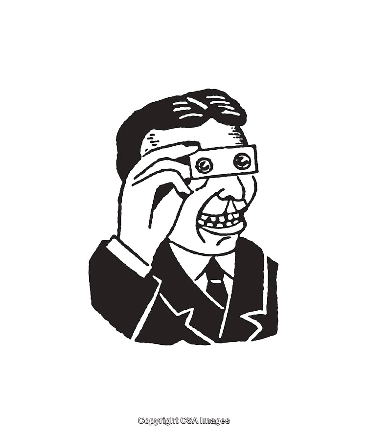 Black and White Illustration of a Person Holding a Viewfinder Graphic