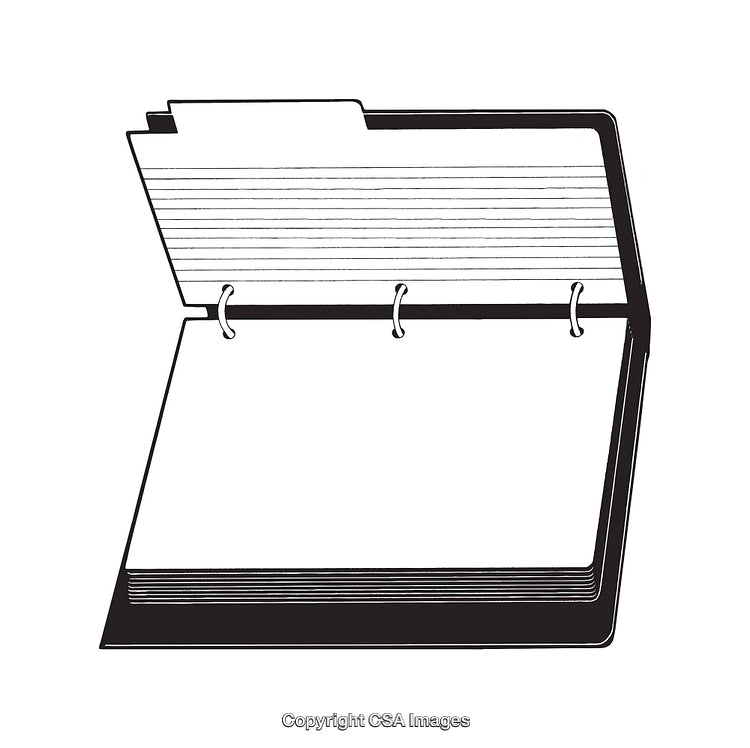 Black and White Illustration of an Open Notebook with Lined Pages