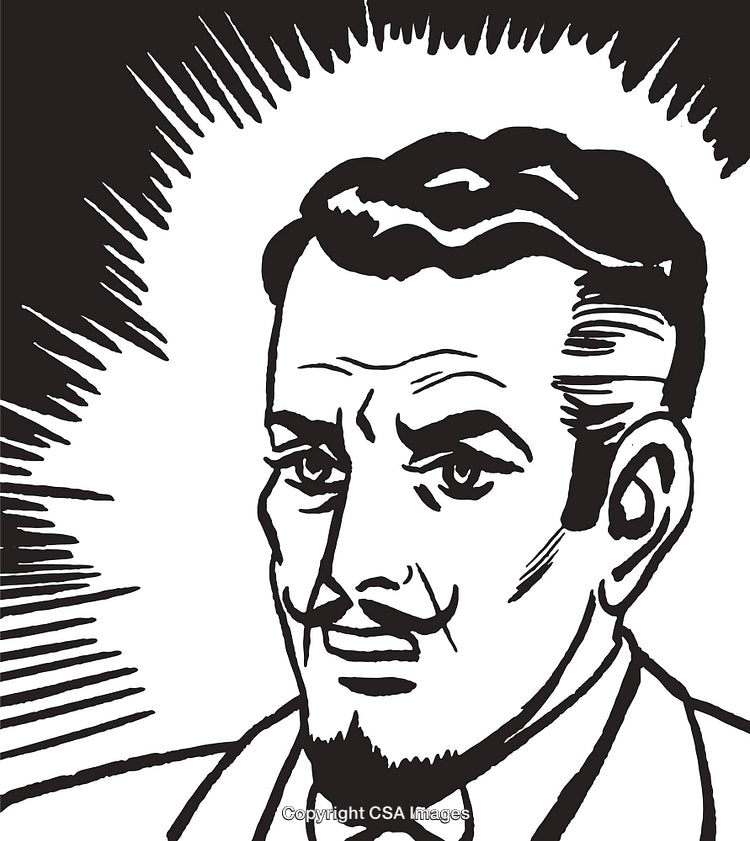 Retro Style Illustration of Confident Man with Mustache Highlighted by Radiant Lines