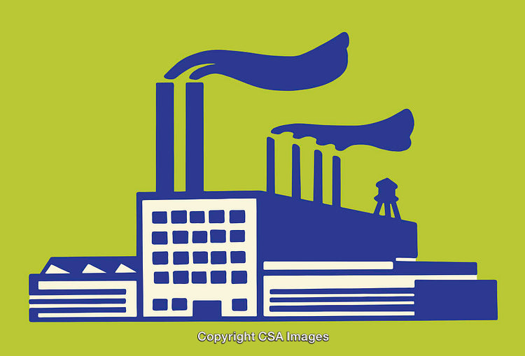 Illustration of a Factory in Solid Blue on a Bright Background