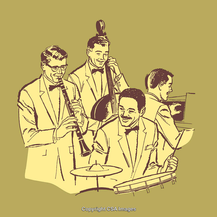Retro Style Illustration of a Jazz Band Performing on Stage