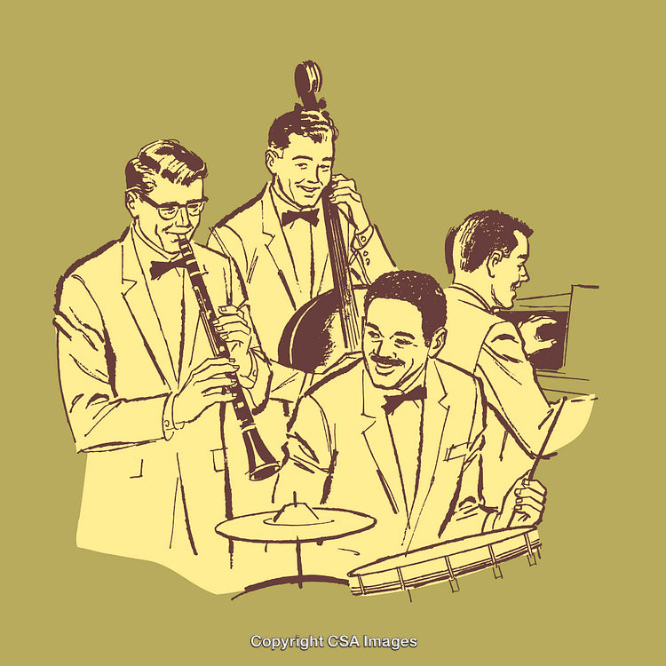 Retro Style Illustration of a Jazz Band Performing on Stage