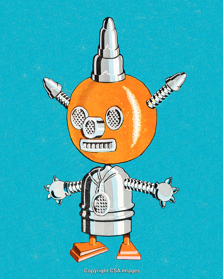 Robotic Character Illustration with Bright Colors and Futuristic Design
