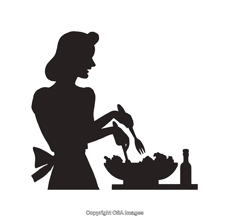 Silhouette of a Woman Preparing Salad in Black and White