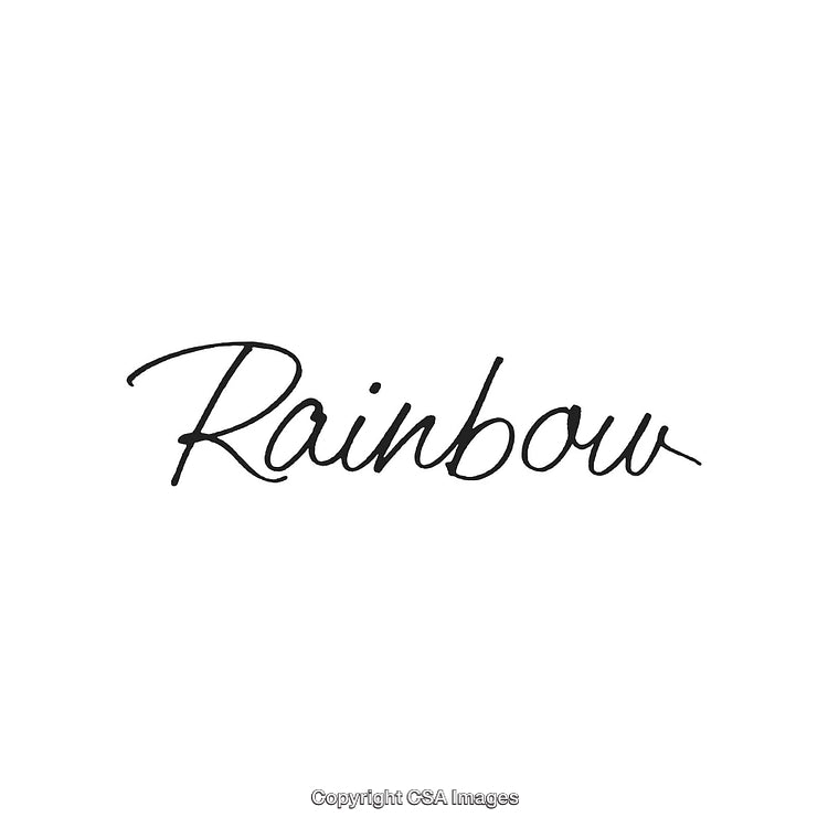 Stylish Handwritten Word 'Rainbow' in Elegant Calligraphic Font on White Background