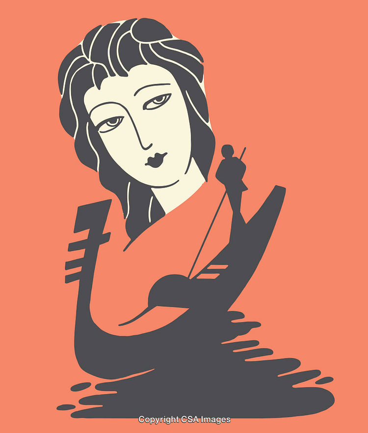 Abstract Illustration of Woman and Gondolier in Modern Art Style