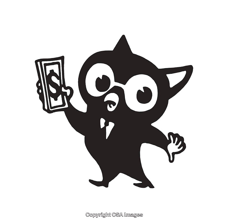 Black And White Cartoon Character Holding Money Object With Confident Gesture