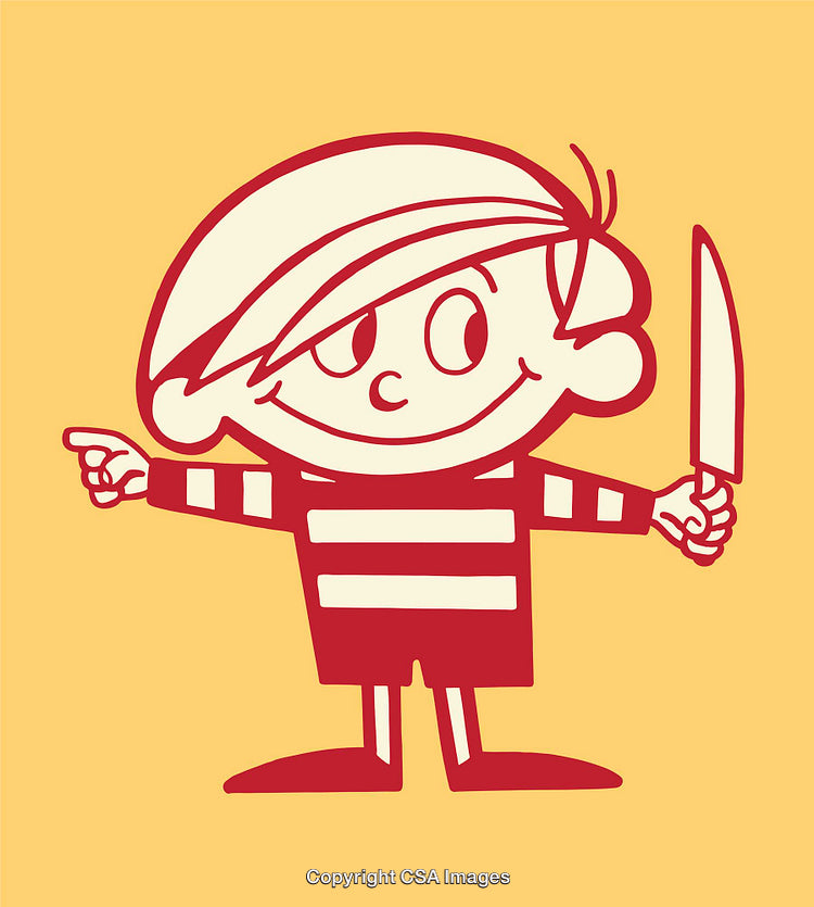 Cheerful Cartoon Character Holding a Knife in Minimalist Color Style