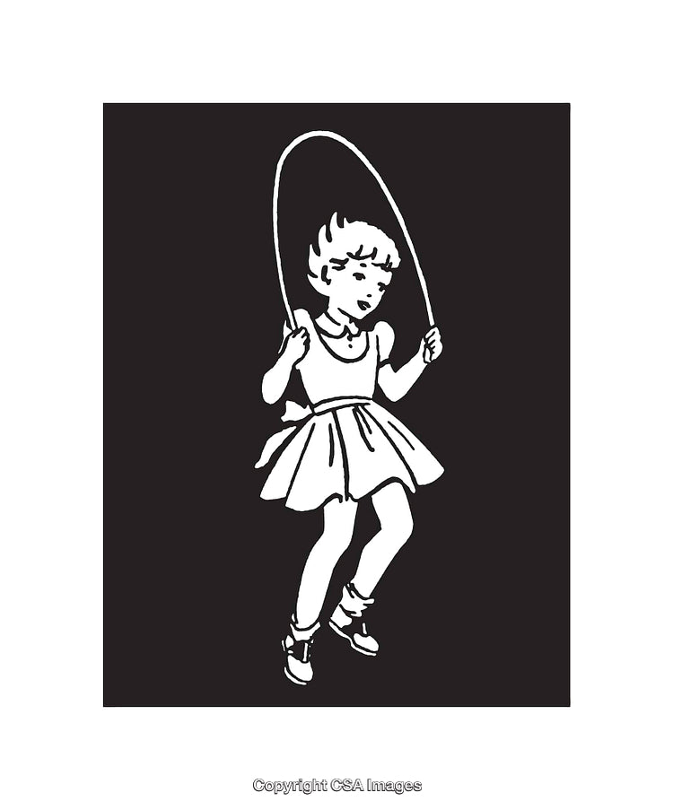 Black and White Illustration of a Child Jumping Rope
