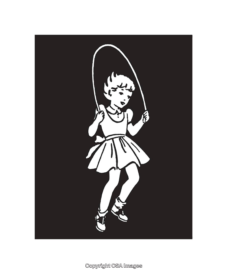 Black and White Illustration of a Child Jumping Rope