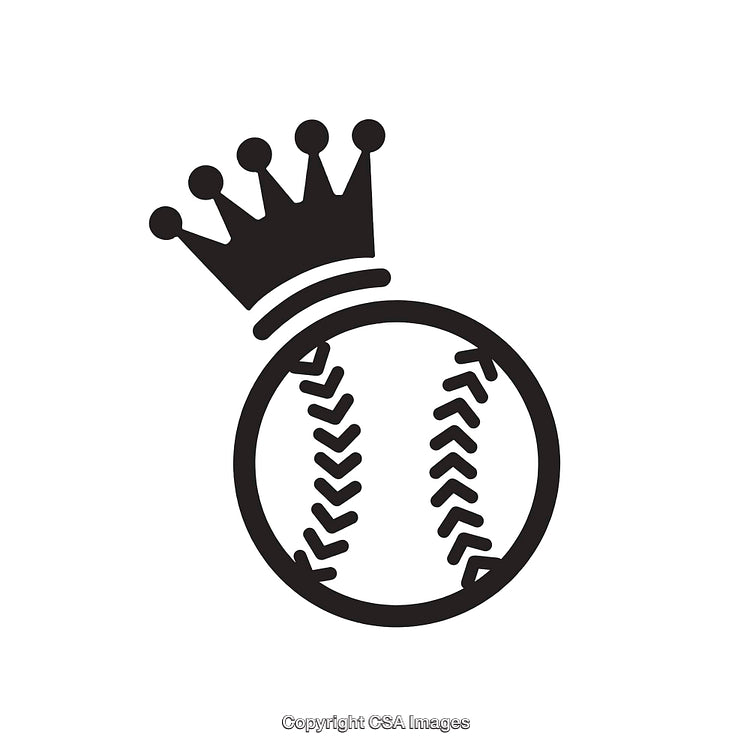 Crown and Baseball Line Art Illustration on White Background