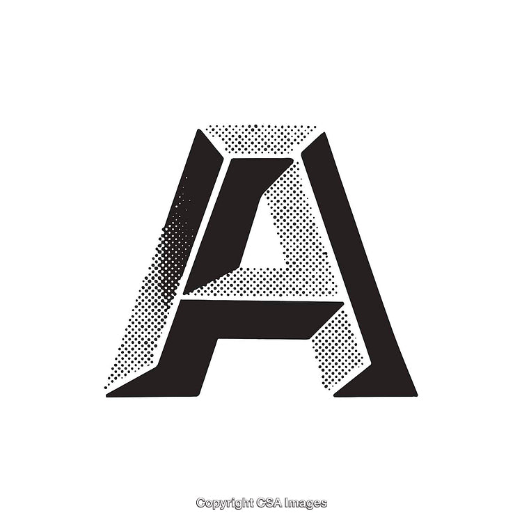 Stylized Letter A with Halftone Shading and Bold Typography