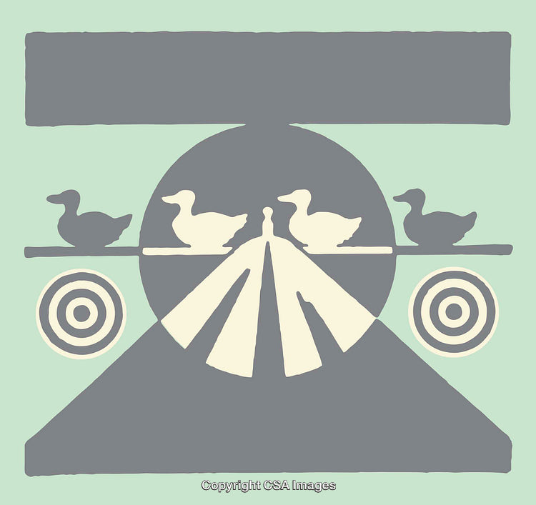 Ducks Balancing on a Beam Illustration in Retro Style Art