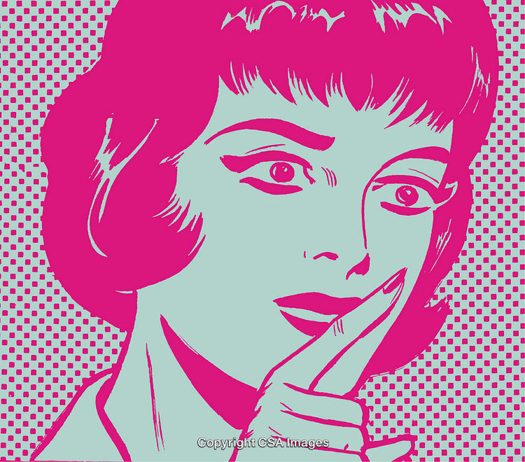 Retro Pop Art Illustration of a Thinking Woman in Bright Bold Colors