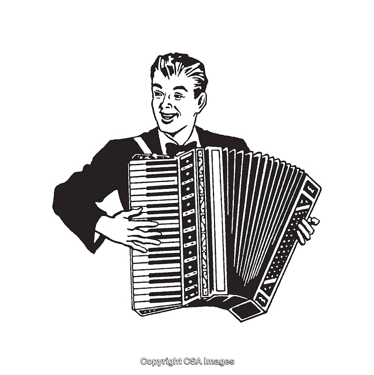 Black and White Line Art of Joyful Accordion Player Performance