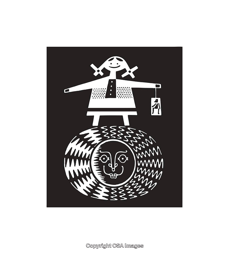 Black and White Line Art Illustration With Abstract Figures and Geometric Patterns