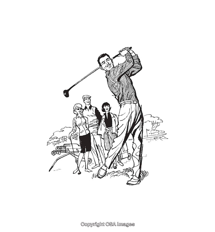 Vintage Illustration of a Group Playing Golf in Black and White Style
