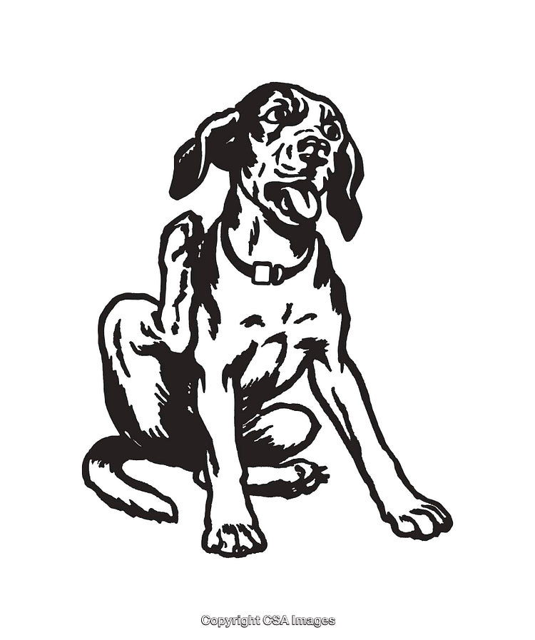 Illustration of a Dog Scratching Itself in Black and White Line Art Style