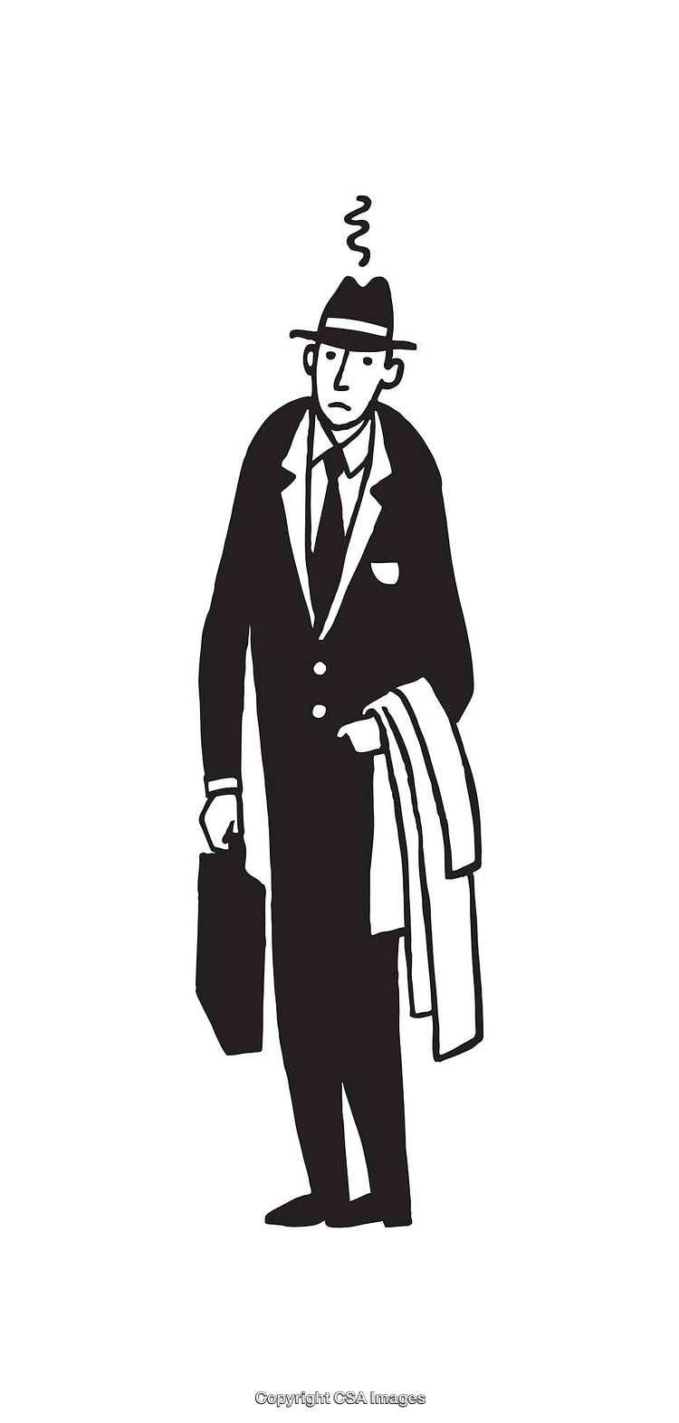 Black and White Line Drawing of a Businessman Holding Coat and Briefcase