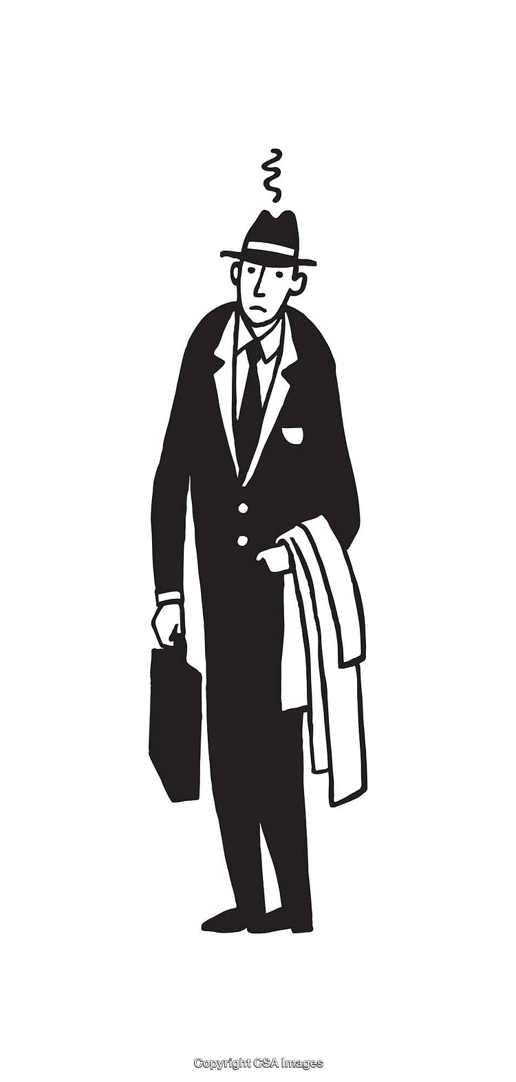 Black and White Line Drawing of a Businessman Holding Coat and Briefcase
