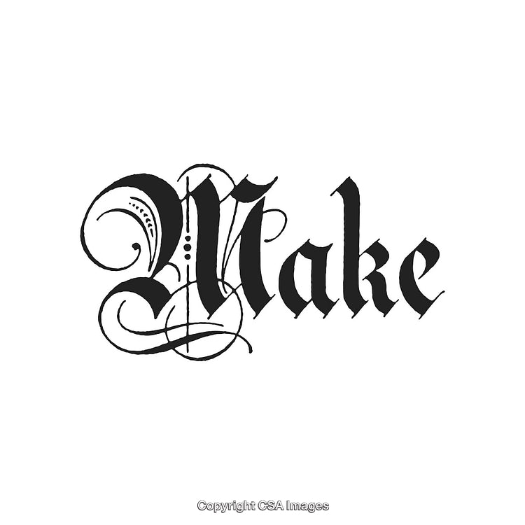 Elegant Calligraphy Art Featuring the Word 'Make' in Vintage Style