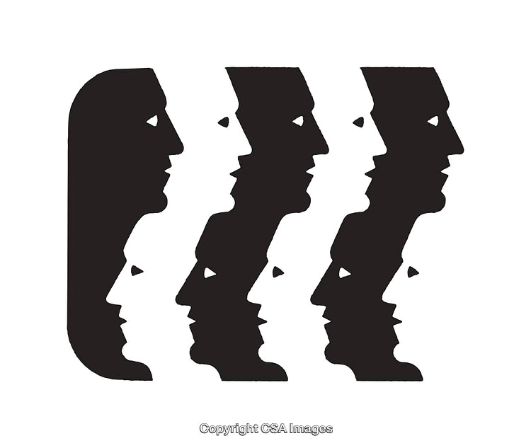 Abstract Black and White Profile Faces in Artistic Alignment