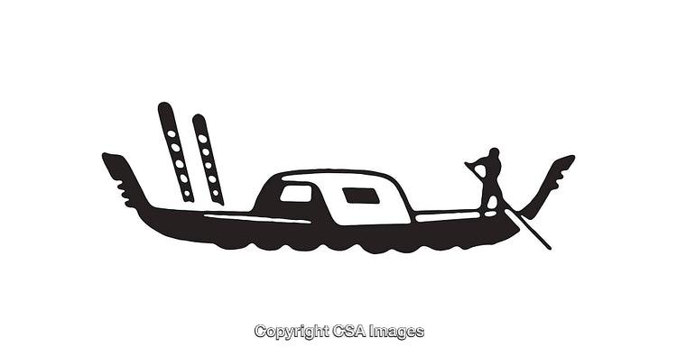 Black and White Line Art Illustration of a Gondola with Gondolier