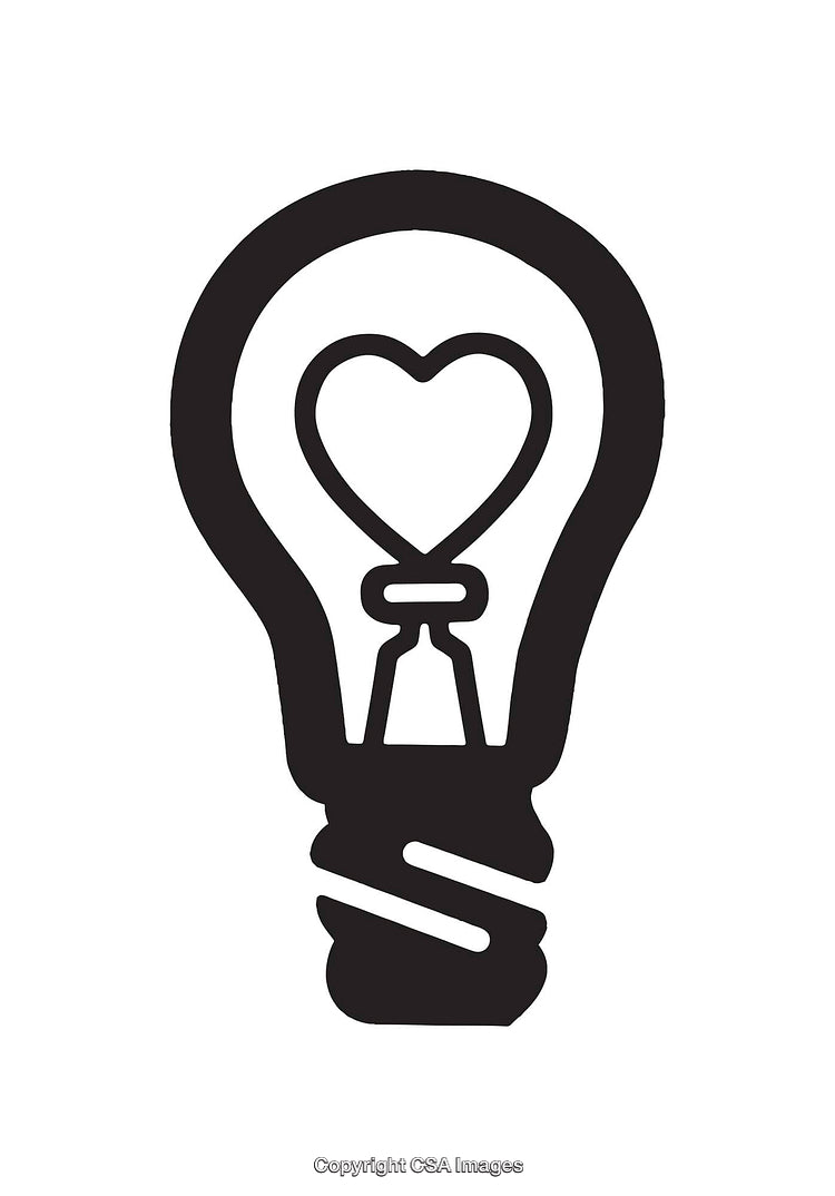 Black and White Icon of Heart Inside Light Bulb