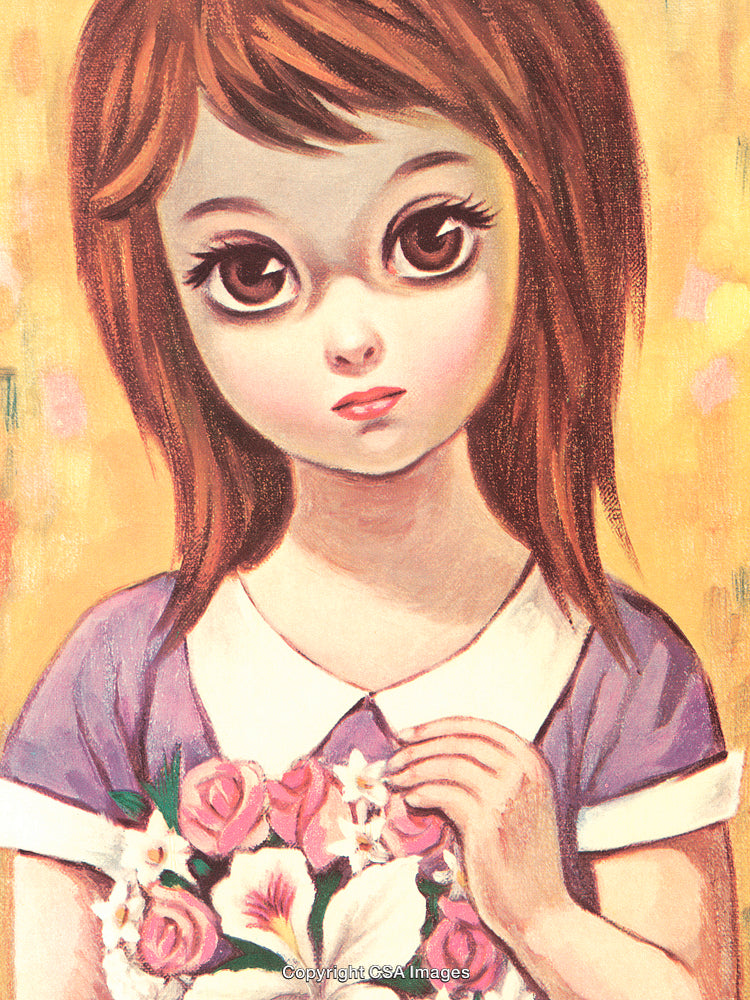 Young Girl Holding Flowers in a Nostalgic Vintage-Style Artwork