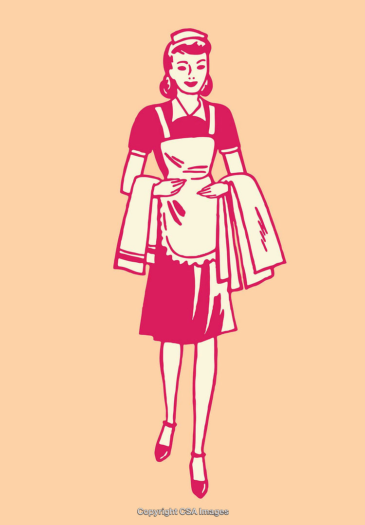 Retro Styled Illustration of a Maid in Uniform With Apron