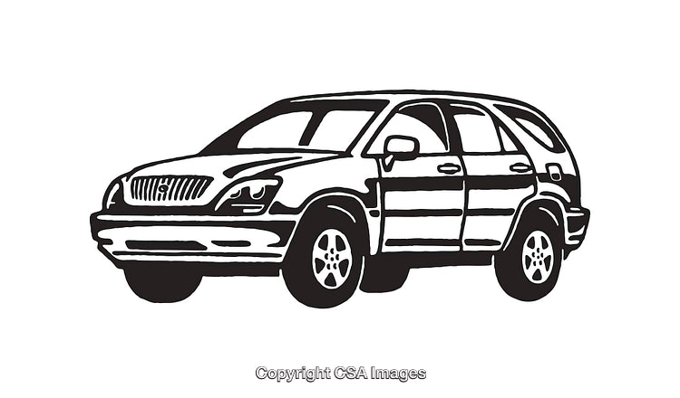 Black and White Line Art Illustration of an SUV Vehicle Side View