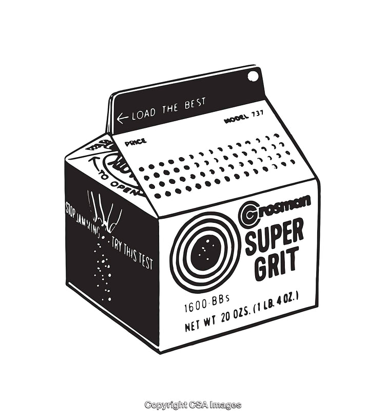 Black and White Line Art of a Retro Ammunition Package Design