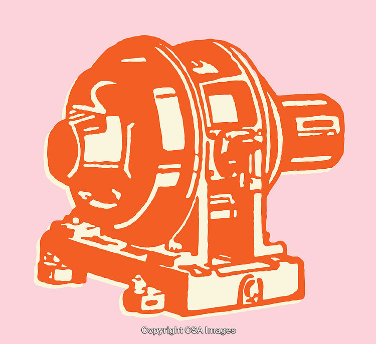 Stylized Illustration of Industrial Machinery in Bright Orange on a Pink Background