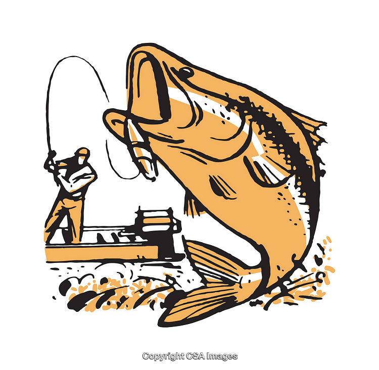 Colorful Illustration of Fishing with Catching a Large Bass Fish