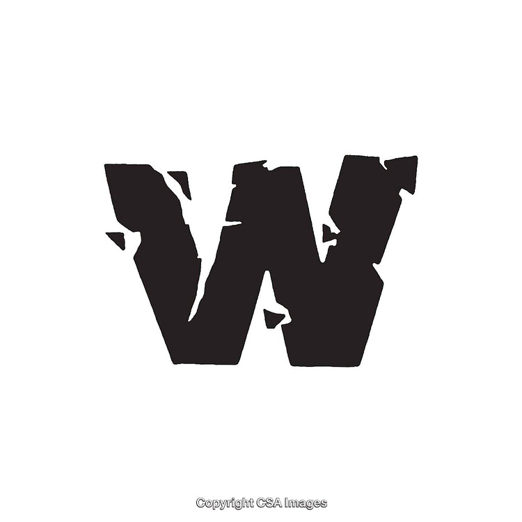 Distressed Grunge Styled Bold Black Letter W on White Background
