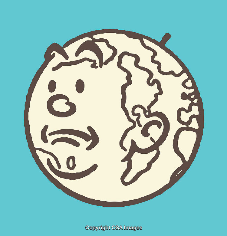 Creative Illustration of Earth with Facial Expressions in Line Art Style