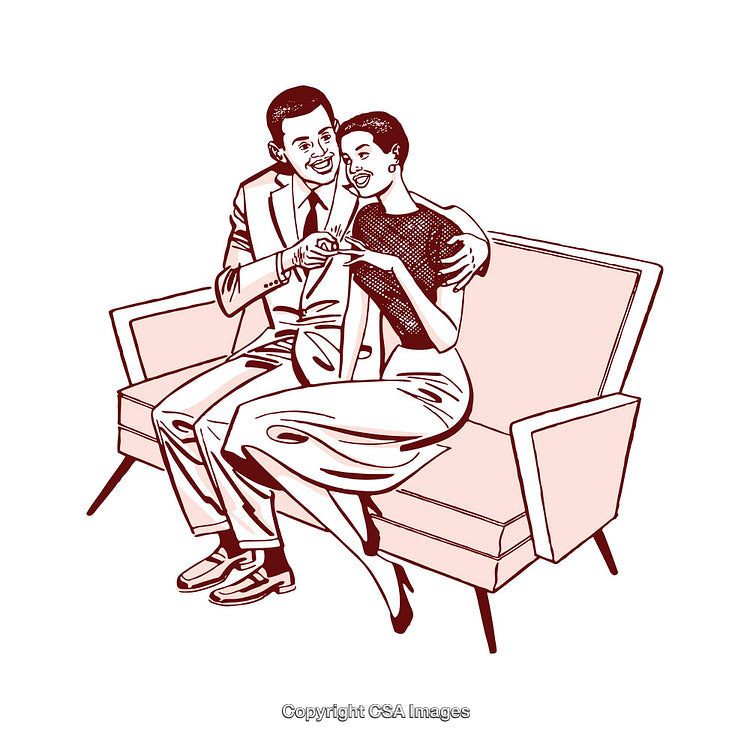 Vintage Illustration of a Couple Sitting Together in a Romantic Setting