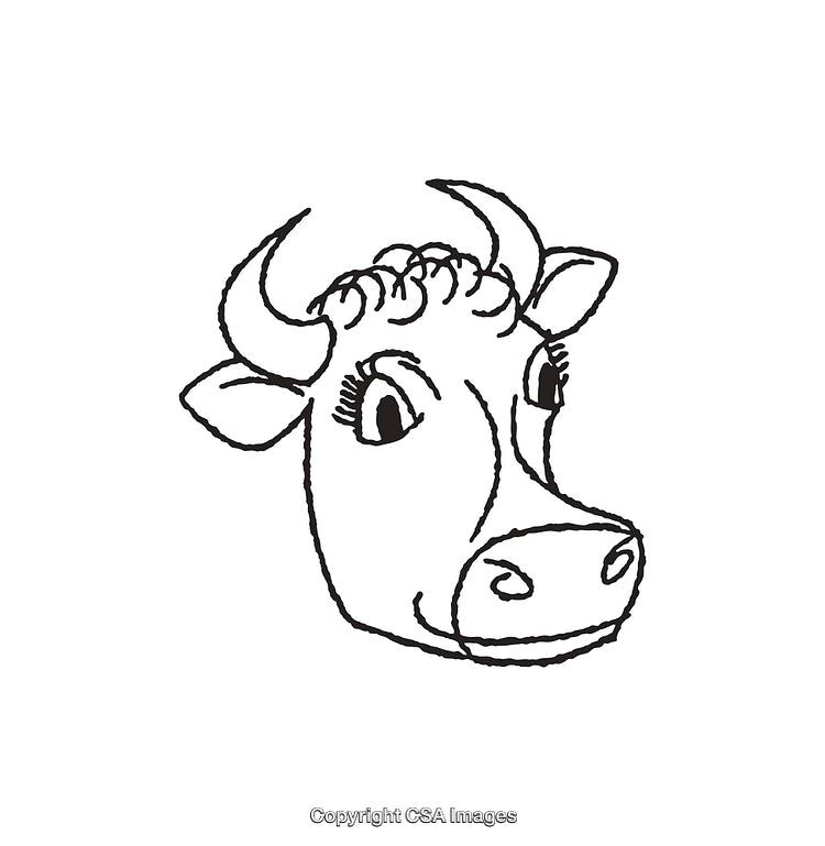 Black and White Line Art Illustration of a Smiling Cow Face